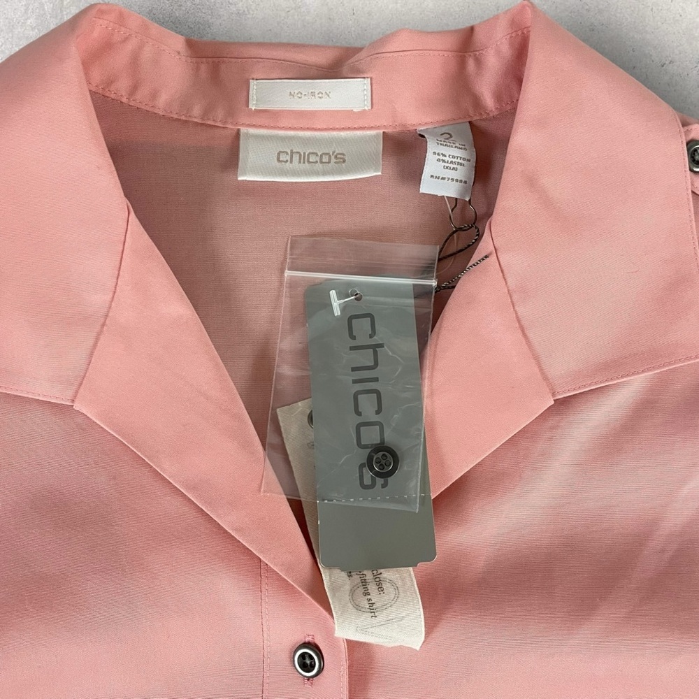 Size 2 Chicos No Iron Button Up Pink Blouse Long Sleeves - Picture 2 of 9